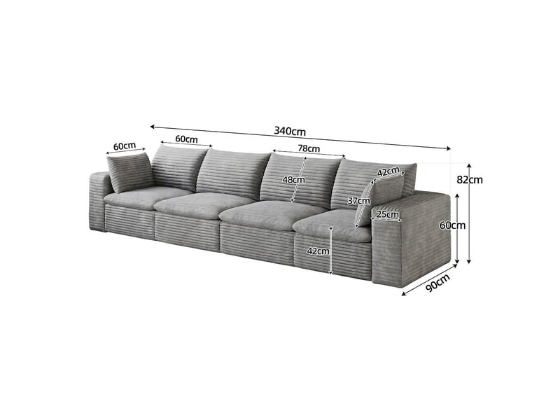  Canapé nuage 340 cm en velours côtelé 4 places gris foncé design modulable  - Conforama E