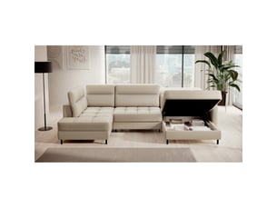 Canapé d'angle droit fixe <strong></strong> <strong></strong> 4 places Polyester beige avec coffre de rangement