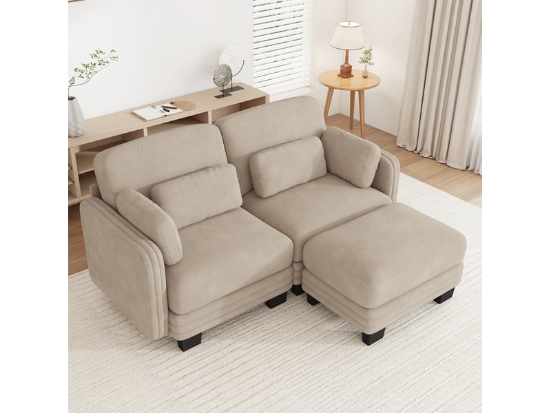  Canapé d'angle modulable 2 places 176x143x88 cm en chenille café clair  - Conforama W