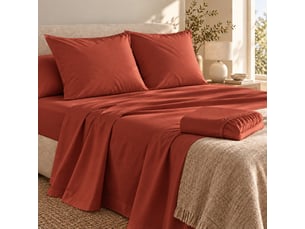 Ensemble literie 4 pièces drap plat 240 x 300 cm + drap housse 140x190 cm + 2 taies 63x63 cm percale 78 fils terracotta