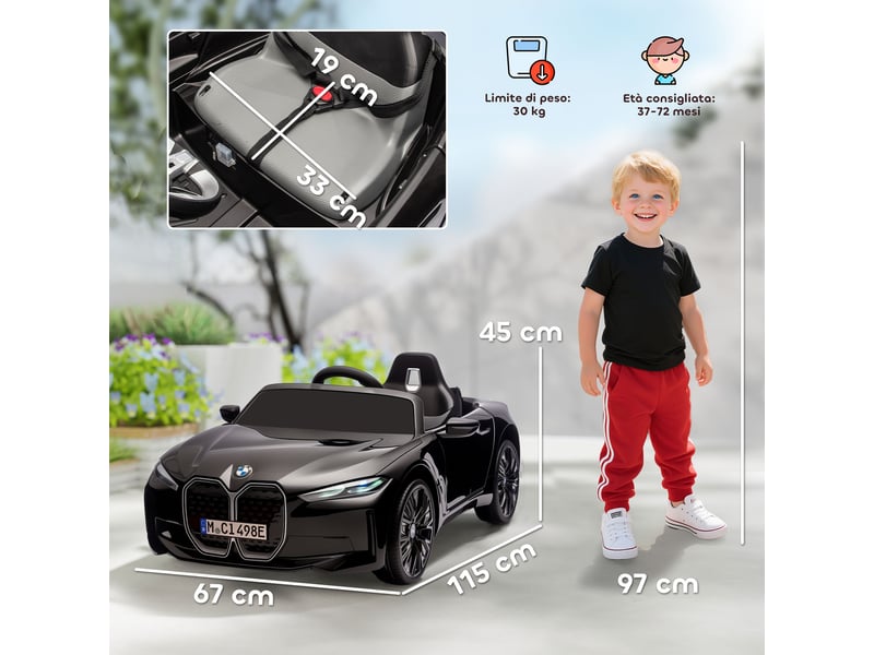 Voiture électrique bmw sous licence pour enfants de 3 à 6 ans avec télécommande, klaxon et phares, 115 x 67 x 45 cm, noire - Conforama E
