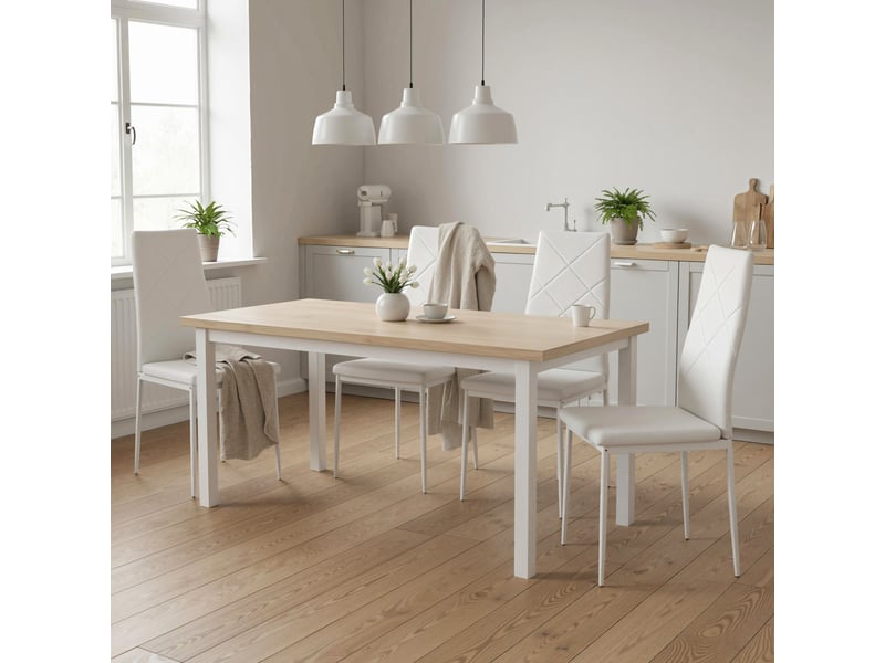  Lot de 4 chaises de salle à manger avec dossier haut, revêtement synthétique et pieds en acier, blanc  - Conforama C