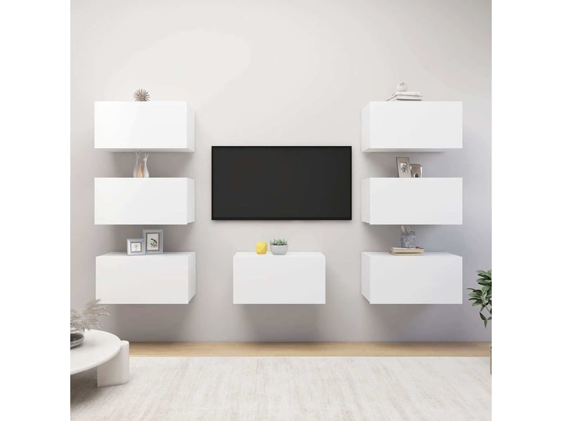 Meubles tv - banc tv - meuble de rangement 7 pcs blanc 30,5x30x60 cm bois d'ingénierie  - Conforama B