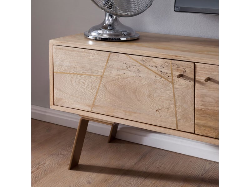  Meuble tv 2 portes 145x35x47 cm en bois de manguier naturel  - Conforama D