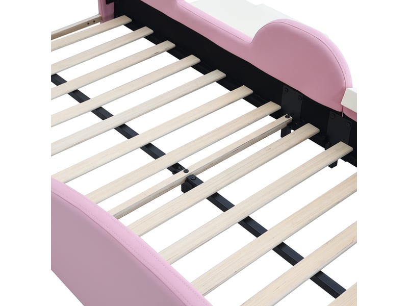  Lit enfant 200×90 cm avec toboggan, escalier et éclairage led, sans matelas, en pu rose et beige  - Conforama E