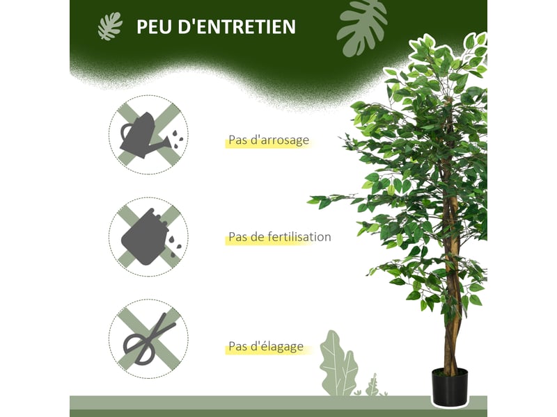  Plante artificielle ficus hauteur 1,50 m tronc branches liane lichen feuilles grand réalisme pot inclus vert  - Conforama E