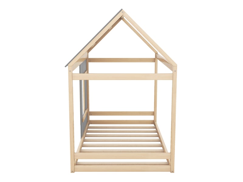  Lit enfant cabane 90 x 200 cm avec toit et fenêtre, bois naturel et gris  - Conforama E