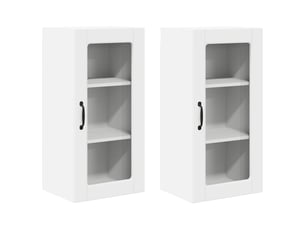 Meuble mural de cuisine, cabinet en verre mural 2 pcs blanc bois d'ingénierie shl7456
