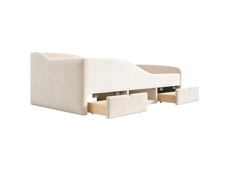  Lit enfant rembourré modenvie 90 x 190 cm avec rangements en velours beige  - Conforama E