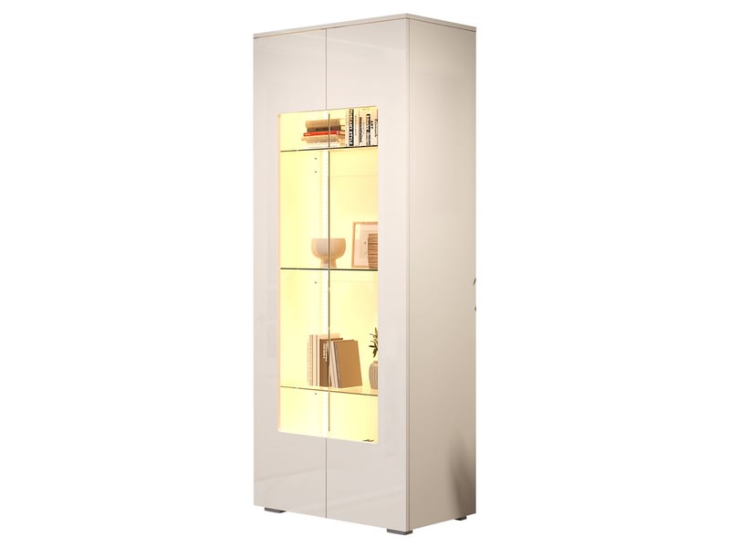  Vitrine de salon, meuble de rangement à 2 portes en acrylique, avec led, mdf, 70x40x173 cm, blanc  - Conforama A