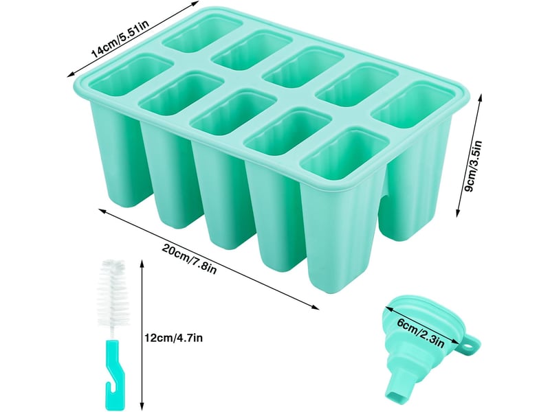  Moule glace silicone - 10 cavités moules pour glaces - moule à glace en silicone - moule glacon avec brosses et entonnoirs pliants - vert  - Conforama B