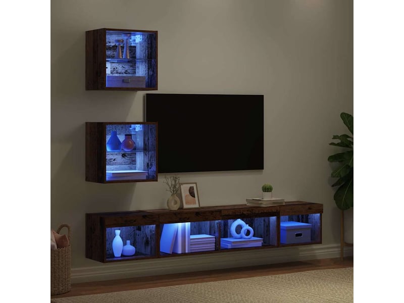  Unités murales tv avec led 5 pcs bois ancien bois d'ingénierie shl51921  - Conforama E