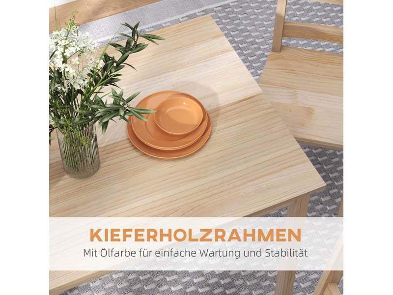  Ensemble table et chaises pour 4 personnes, rectangulaire, en bois massif naturel  - Conforama C