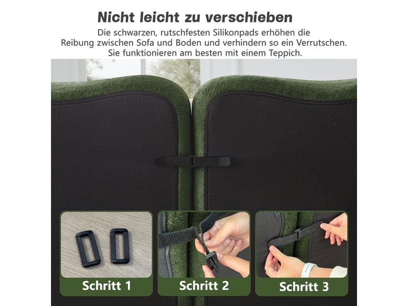  Canapé d'angle modulable 4 places en velours vert, structure sans dossier avec coffre de rangement intégré et ottoman pour salon moderne  - Conforama D
