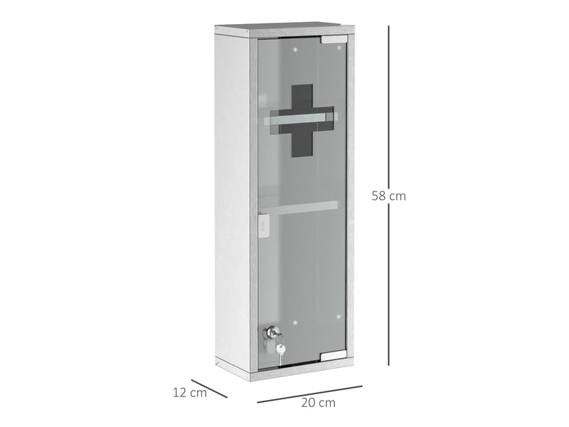  Armoire à pharmacie murale 20x12x58 cm argent, acier inoxydable avec porte verrouillable en verre dépoli  - Conforama C