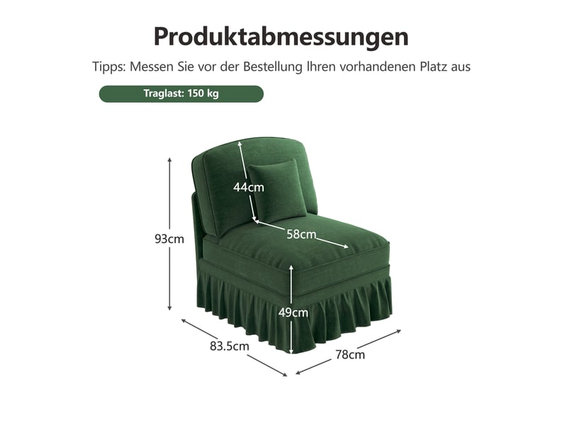  Canapé windsor sans accoudoirs en chenille avec 1 coussin - vert  - Conforama E
