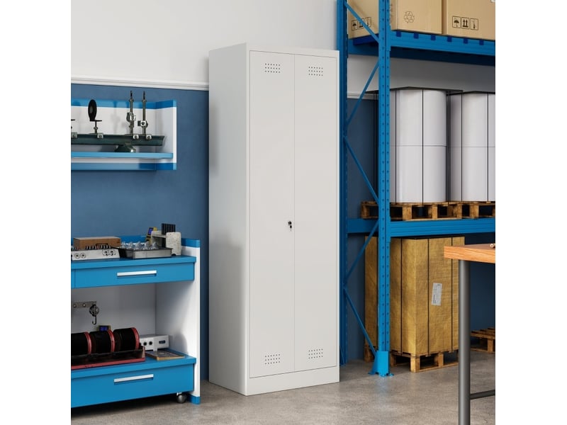  Armoire de rangement haute 60 x 40 x 165 cm crème en acier, avec étagères réglables et tringle de suspension  - Conforama B