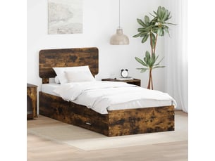 Lit adulte, lit simple, cadre de lit chêne fumé 90x190cm bois d'ingénierie cf6036