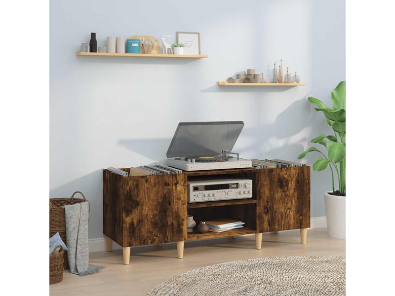  Armoire à disques, armoire de rangement chêne fumé 121x38x48 cm bois d'ingénierie  - Conforama B