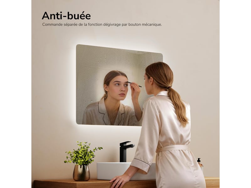 Emke miroir led salle de bain rétroéclairé 50 x 60 cm, anti-buée, interrupteur à bouton, lumière blanc froidchaud - Conforama C