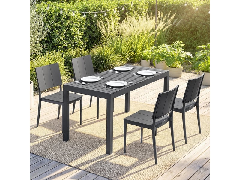 Salon de jardin,141,5x70,5x74,5 cm,5 pièces avec table,métal,gris foncé - Conforama B