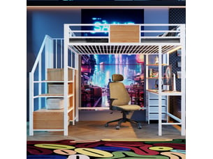 Lit mezzanine 140x200 cm <strong>OKWISH</strong> <strong></strong> coloris blanc