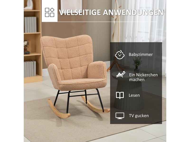  Fauteuil à bascule marron, fauteuil relax imitation peau de mouton pour salon et chambre, charge 120 kg  - Conforama R