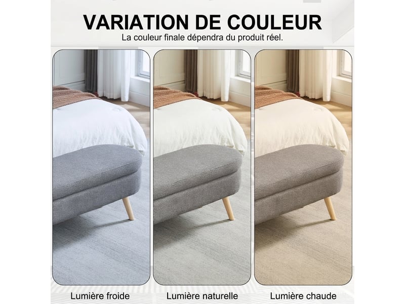  Banc de rangement 110 cm en tissu chenille ovale avec coffre, pour chambre et salon  - Conforama E