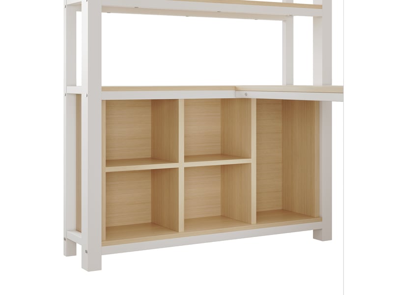  Lit mezzanine 90 x 200 cm avec bureau, penderie, étagères et rangements, métal et mdf, blanc  - Conforama E