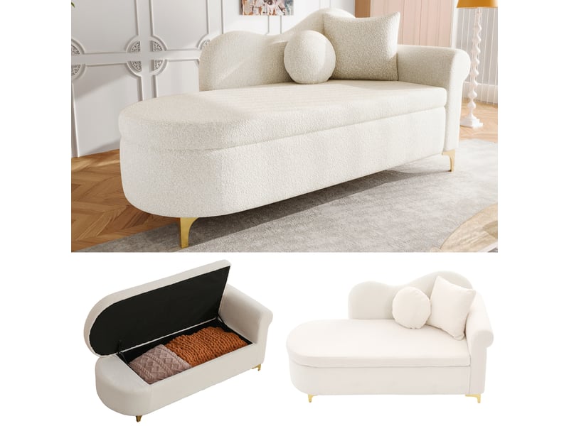 Méridienne avec rangement chaise longue d'intérieur tissu bouclette fauteuil relax moderne - Conforama R