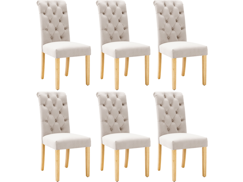  Lot de 6 chaises de salle à manger en velours beige avec pieds en chêne  - Conforama A