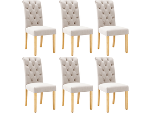Lot de 6 chaises de salle à manger en velours beige avec pieds en chêne