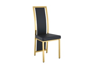 Lot de 4 chaises de salle à manger noir et doré en pu et métal, hauteur 109 cm