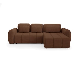 Canapé d'angle réversible convertible 4 places Tissu bouclette rouge avec coffre de rangement