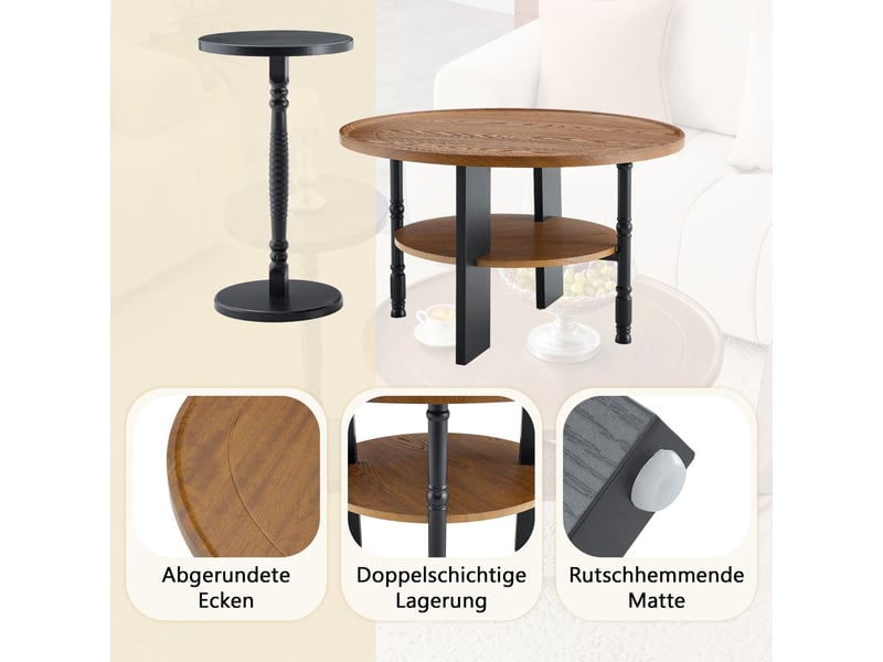 Table basse avec rangement forme ronde table de salon ensemble de 2 pièces panneau de fibres de bois rangement intégré table d'appoint assortie emballage individuel - Conforama E