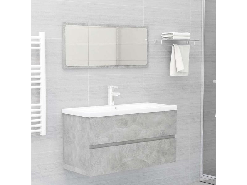 Armoire d'évier, meuble de rangement et lavabo intégré gris béton bois d'ingénierie - Conforama C