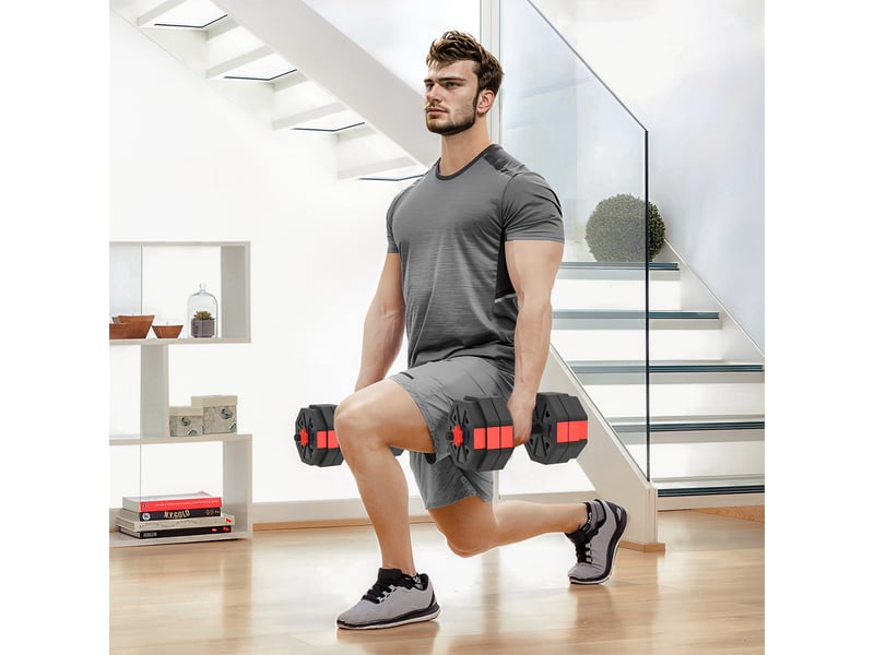  Ensemble d'haltères 6 en 1, réglables jusqu'à 25 kg, pour l'entraînement musculaire à domicile  - Conforama D
