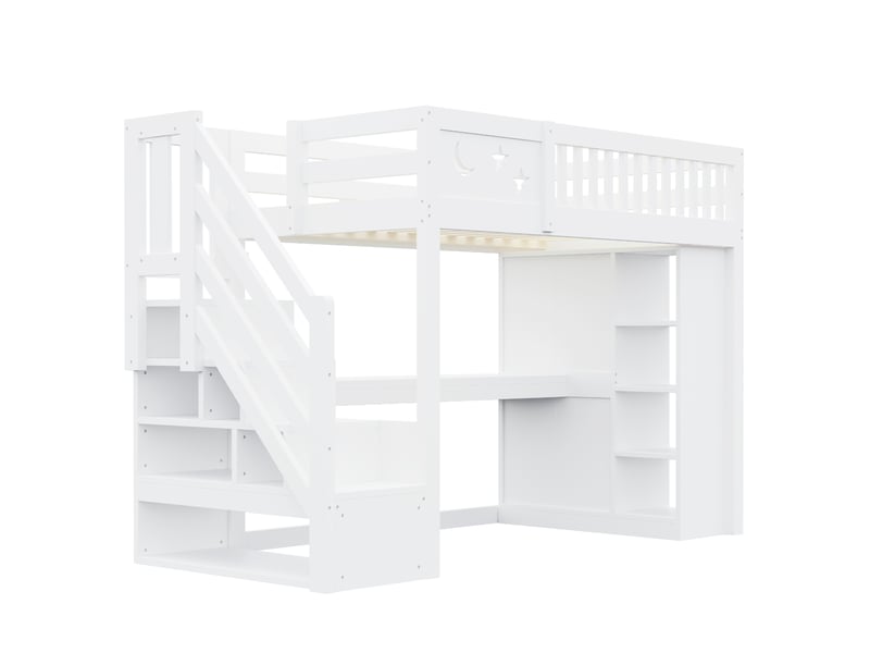  Lit mezzanine enfant 90x200 cm – blanc – bureau, led, prises et rangements intégrés - sans matelas  - Conforama D