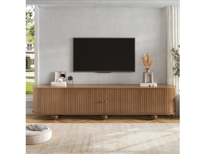  Meuble tv 180x35x45 cm avec 2 portes coulissantes finition noyer  - Conforama B