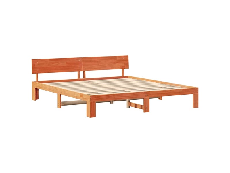  Lit double- lit adulte -  cadre de lit avec tête de lit brun  200 x 200 cm pin massif  - Conforama C