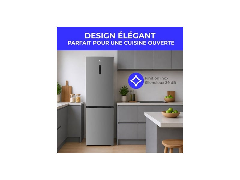 Refrigerateur combine 323 l no frost classe d 60 cm coloris argent CEFC323NFIX - Conforama C