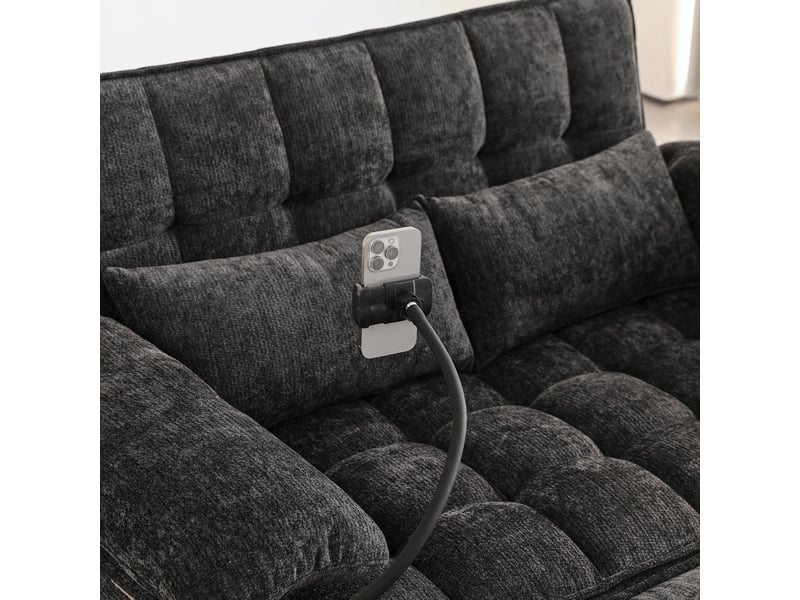 Canapé droit 3-en-1 convertible, fonction détente allongée, deux coussins lombaires, tablette et porte-gobelets, 87 x 89,5 x 142 cm, noir - Conforama E