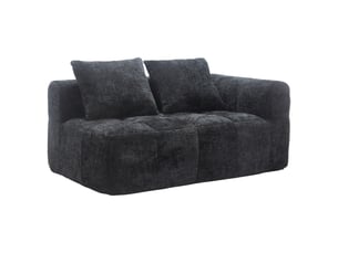 Canapé 2 places corda, noir, sans montage, coussin moelleux, poches latérales, design élégant
