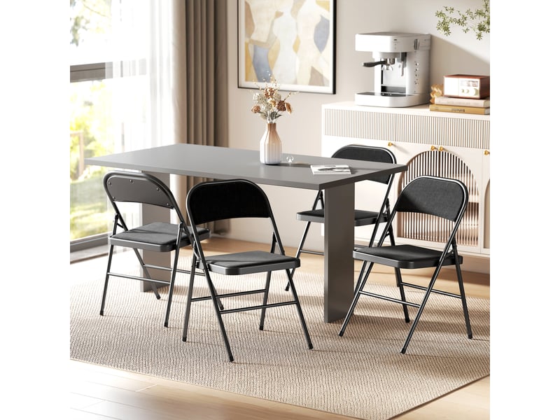  Lot de 4 chaises pliantes chaises de salle à manger portables cadre en acier 45 x 46 x 78 cm noir  - Conforama D