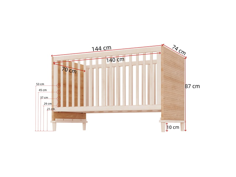  Lit bébé 1 place 70×140 cm, hauteur réglable et barrières - okmyhome- bois naturel, sans matelas  - Conforama D