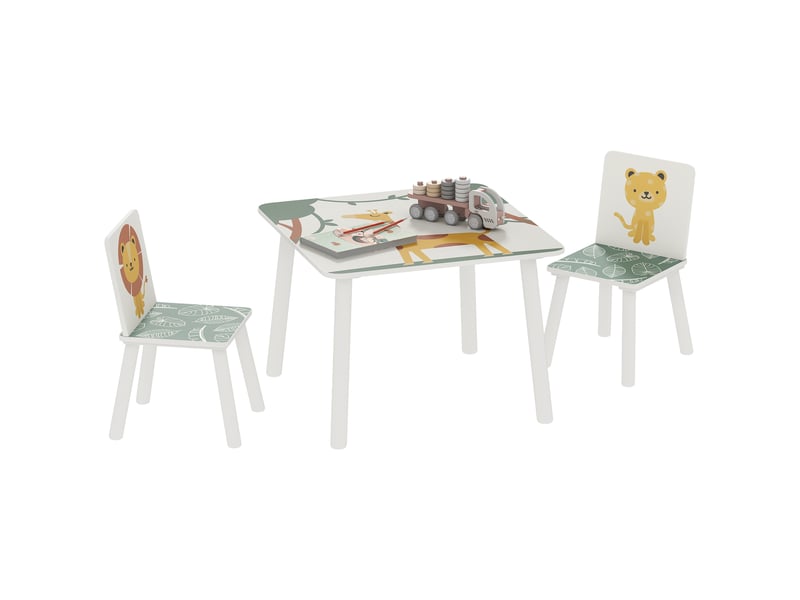  Ensemble de mobilier pour chambre d'enfant avec table et 2 chaises pour enfants de 3 à 8 ans, motif animaux, vert  - Conforama A