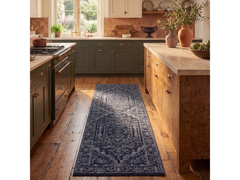  Tapis médaillon en polypropylène bleublanc, 76 x 305 cm  - Conforama B