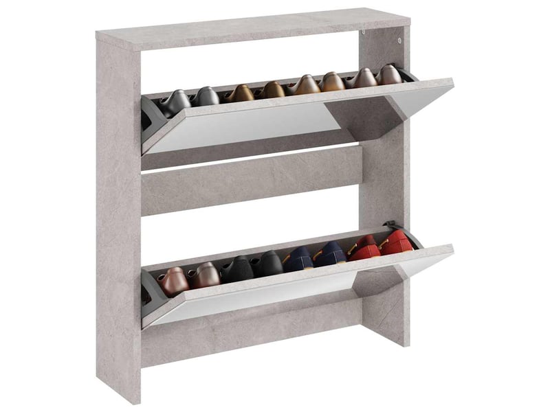 Meuble à chaussure, armoire à chaussures et miroir 2 niveaux gris béton 63x17x67 cm  - Conforama C