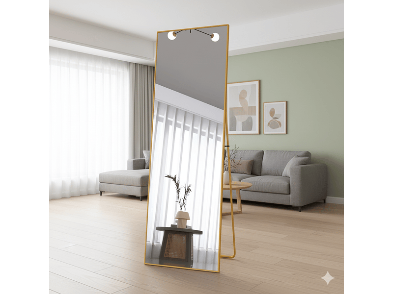 Miroir sur pied 162x53cm doré - miroir mural pleine longueur - cadre en alliage d'aluminium - verre trempé hd anti-explosion - Conforama D
