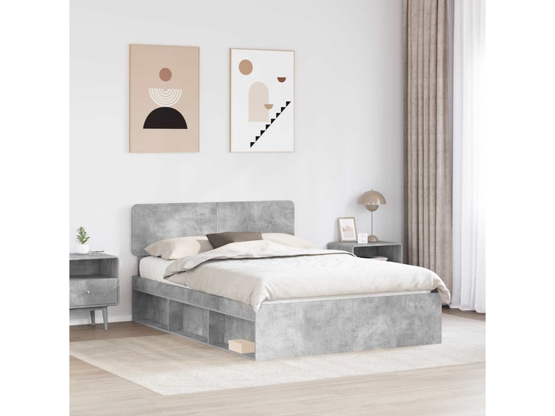  Lit double- lit adulte -  cadre de lit gris béton 150 x 200 cm pin massif  - Conforama B